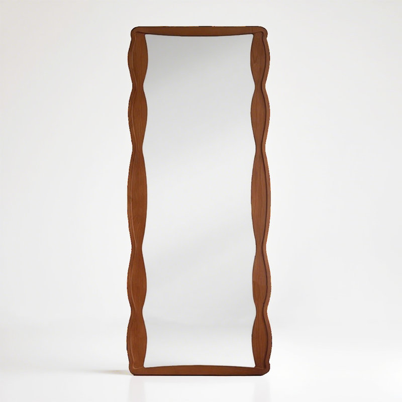 French-Style Wave-Shaped Solid Wood Frame Wall-Mounted Full-Length Mirror, 66.93" H x 27.56" W