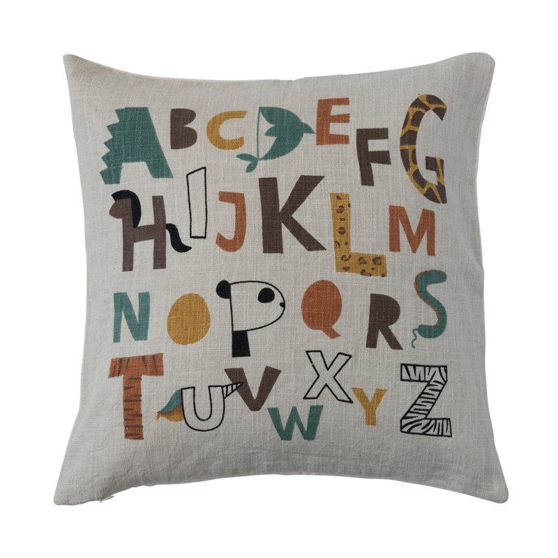Kids' Alphabet Embroidered Cotton Square Pillow