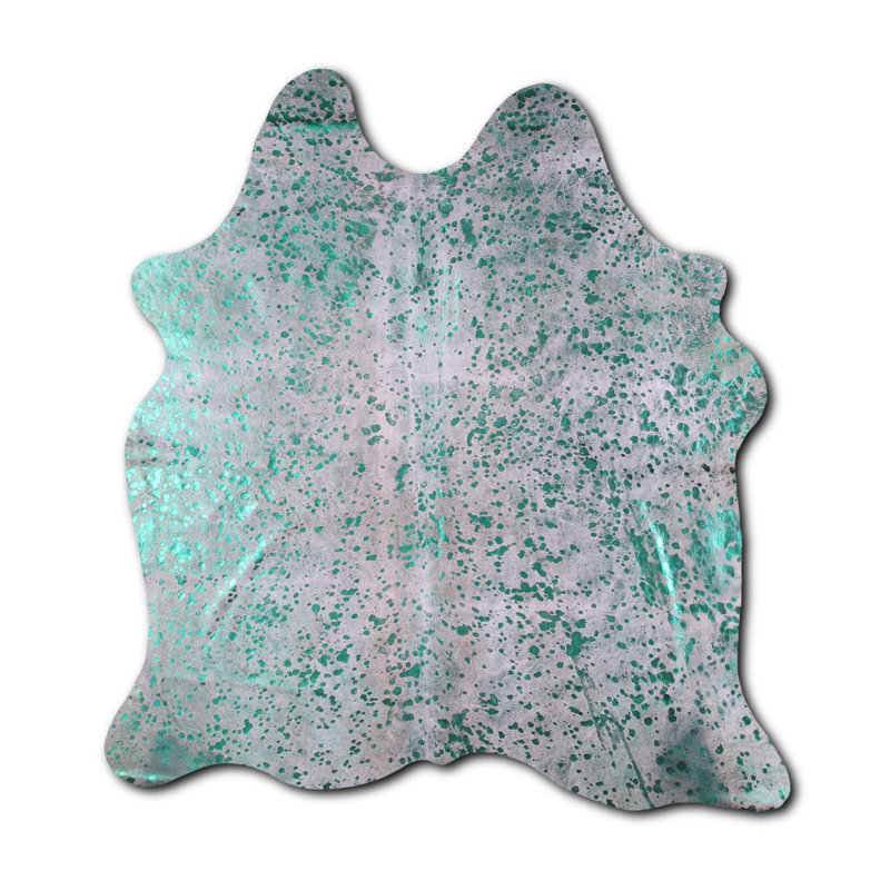 Tapis en cuir de vache vert métallique sur mesure, Nouveauté 5 pi 8 po x 6 pi 7 po