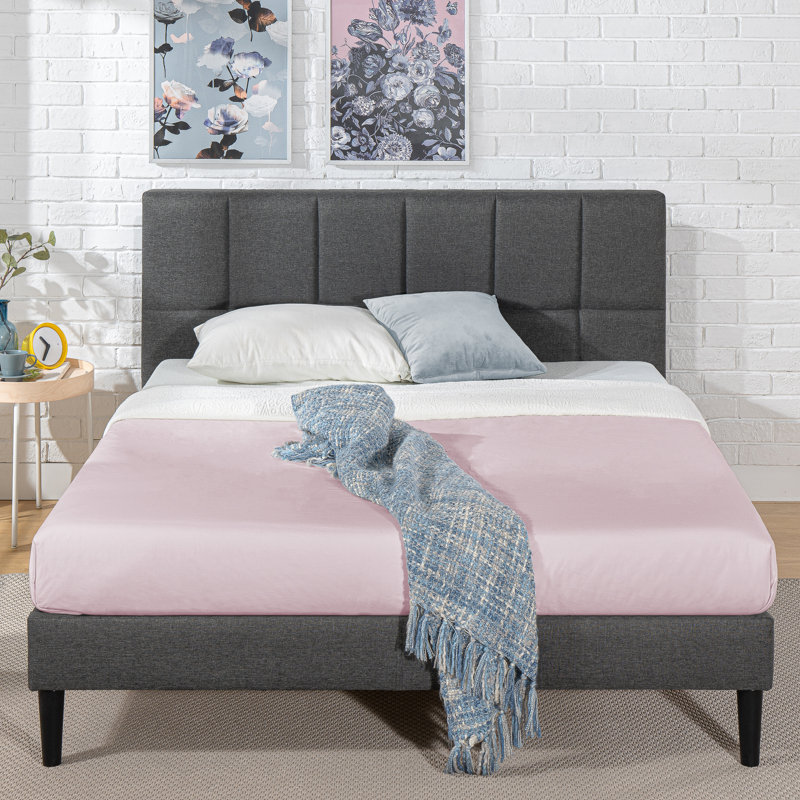 Upholstered Platform Bed, Queen, Gray