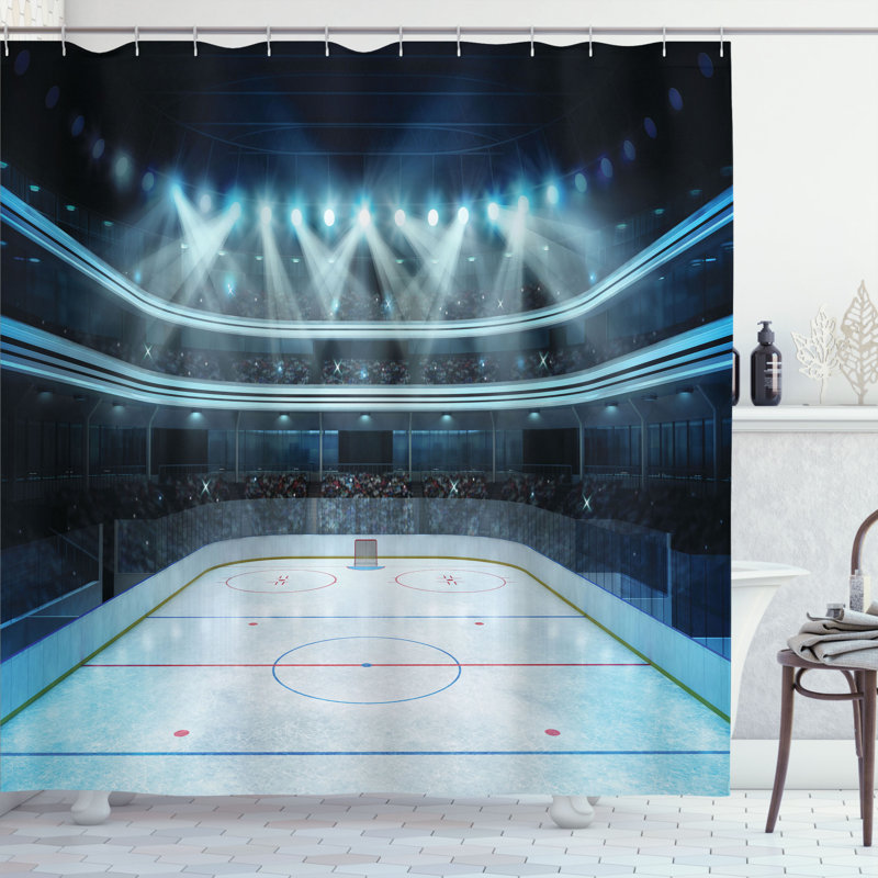 Ensemble de rideau de douche Hockey et crochets, H 84 po x l 69 po