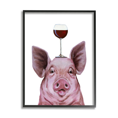 Joli cochon de ferme regardant un verre à vin par Coco De Paris - Peinture