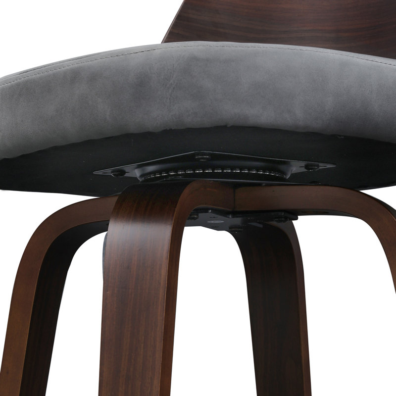 Tabouret de bar pivotant d'inspiration rétro avec structure en bois et revêtement en cuir, Gris, 2