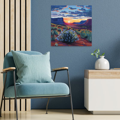 Desert Sunset On Blooming Bush Contemporary Sunset Art
