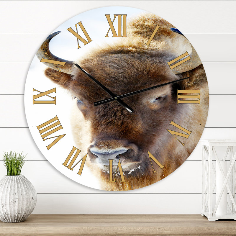 Portrait de bison sauvage - horloge murale de ferme, Moyen