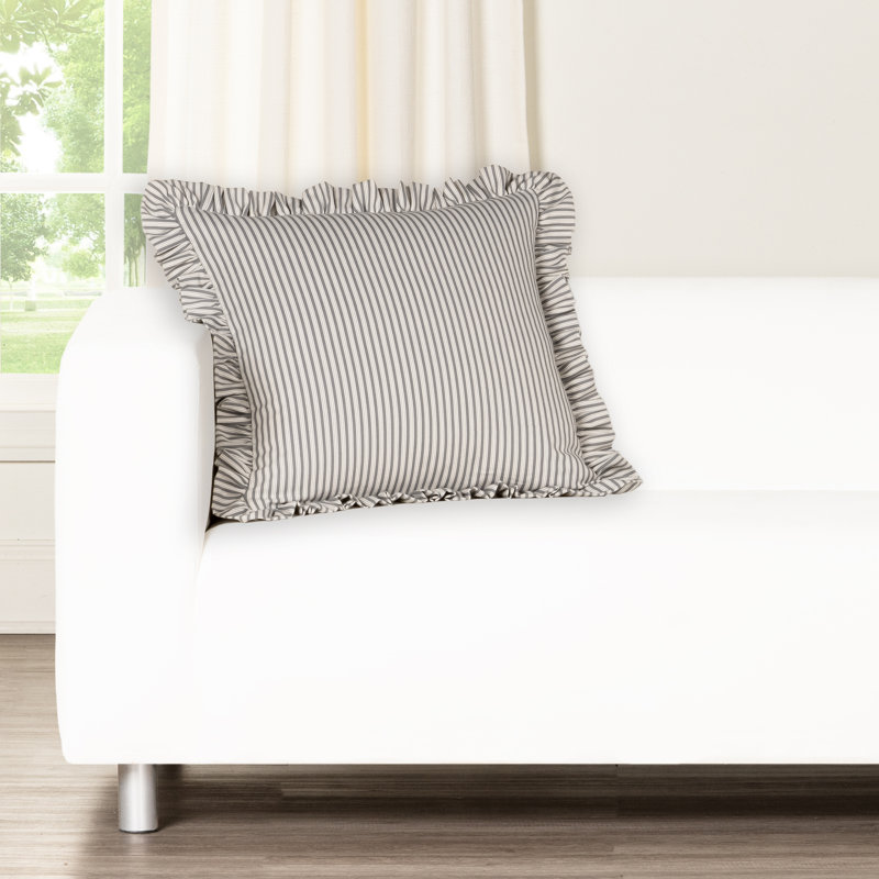 Birch Lane Polo Stripe Ruffled Accent Pillow, Polyester, Grey
