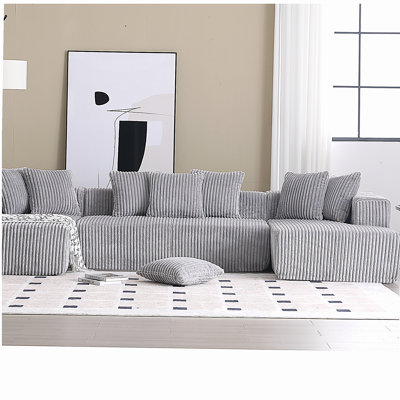 [NEW ARRIVED] [VIDEO PROVIDED]133.45'' Modular Sectional Couch, U-shaped sofa , Chaise Lounge, Striped fabric,Upholstered 4 Seater Couch for Living Room, Free Combination Sofa (Corduroy), Gray