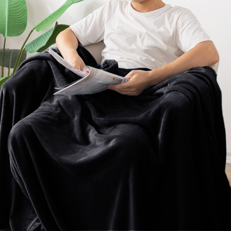 Makilah Sherpa Fleece Fur Blanket for Bed, Sofa Throw Soft all seasons , 150cm H x 130cm W, Black