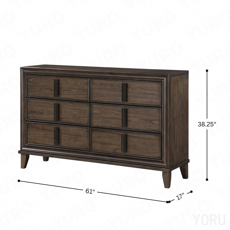 6-Drawer Dresser, Contemporary Wood for Bedroom - Dark Brown