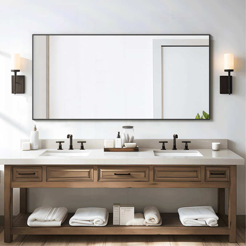 Miroir pleine longueur moderne moderne avec cadre en métal avec support, un ajout élégant et fonctionnel à toute pièce