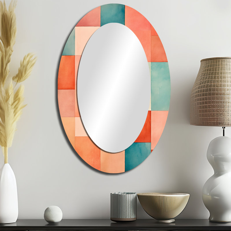Coral Cubes Melody Shapes I - miroir mural ovale rouge, 36 po x 24 po