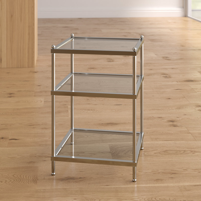 Carolina End Table with Storage, Clear Glass/Chrome