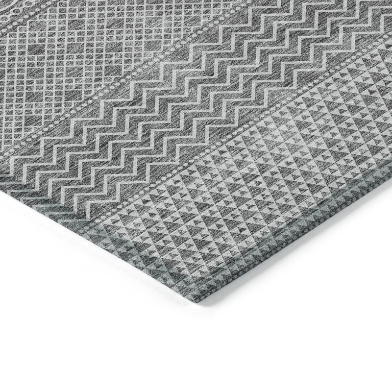 10' X 14' Gray And Silver Chevron Washable Indoor Outdoor Area Rug
