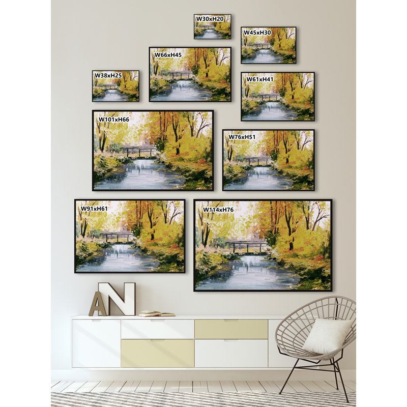 Bridge Over Stream - Painting on Canvas, 30cm H x 45cm W x 3.81cm D