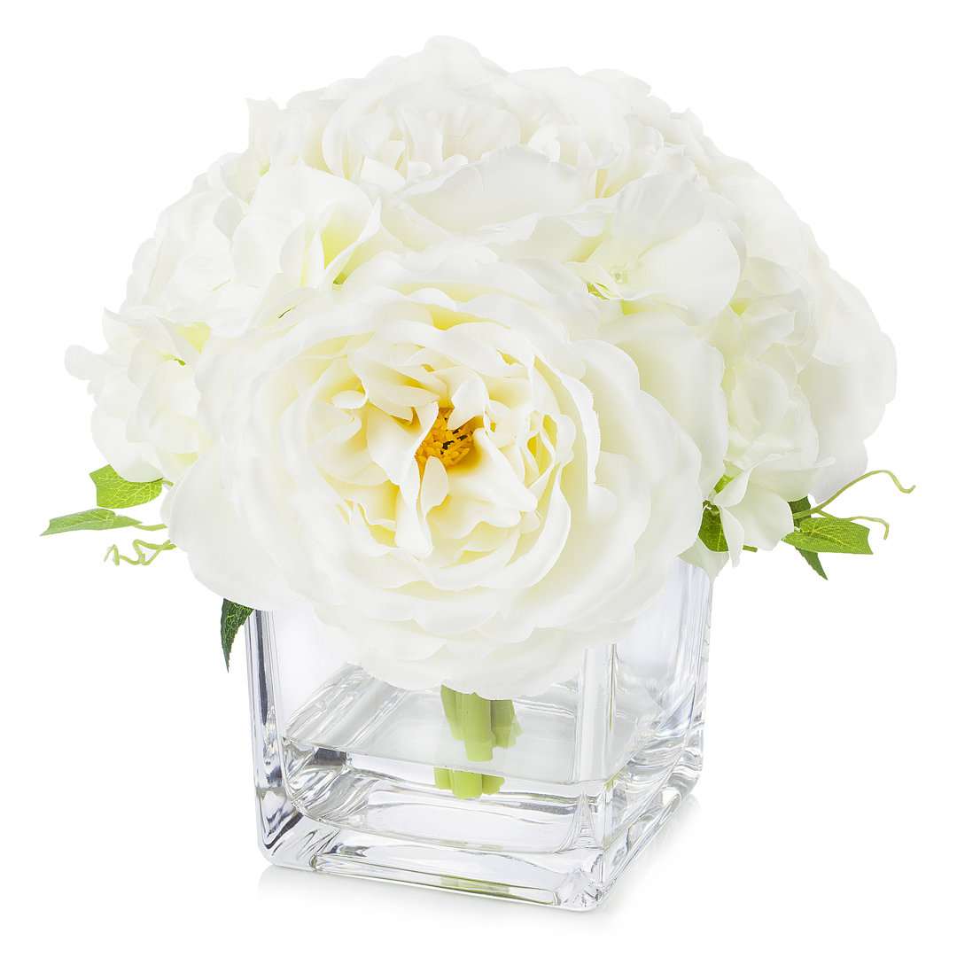 Silk Peony and Hydrangea Mixed Centerpieces in Vase Primrue Flowers/Leaves 