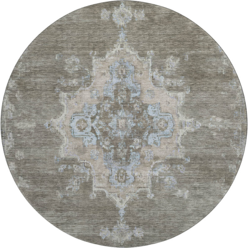 Premium Machine Washable Mayfield AMF2321 Global Rug, 8' Round, Brown