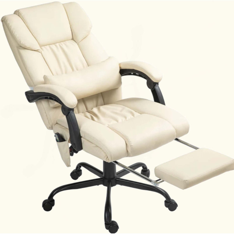 Luxury Office Chair With Massage Function, Reclining & Footrest – Ultimate Comfort For Home & Office, Beige