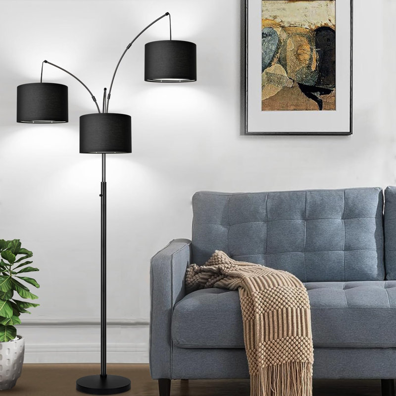 Arc Floor Lamps, Dimmable Modern Tall Standing Lamp, 3 Led Bulbs Included, Black, Black