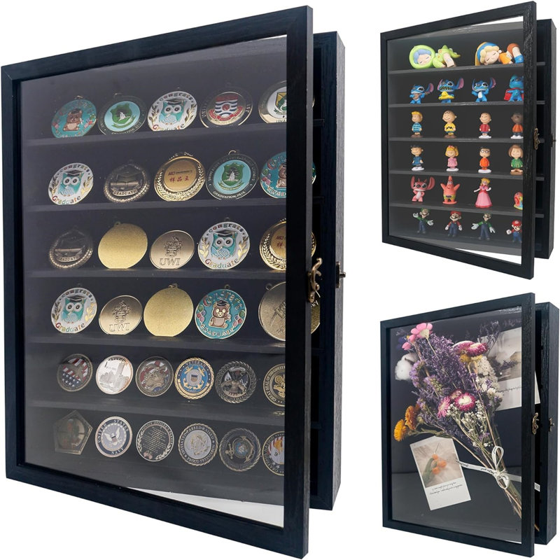 Shadow Box Frame With Removable Shelves, Black Deep Memory Box Display Case For Military Medals Flowers Keepsake Collectibles