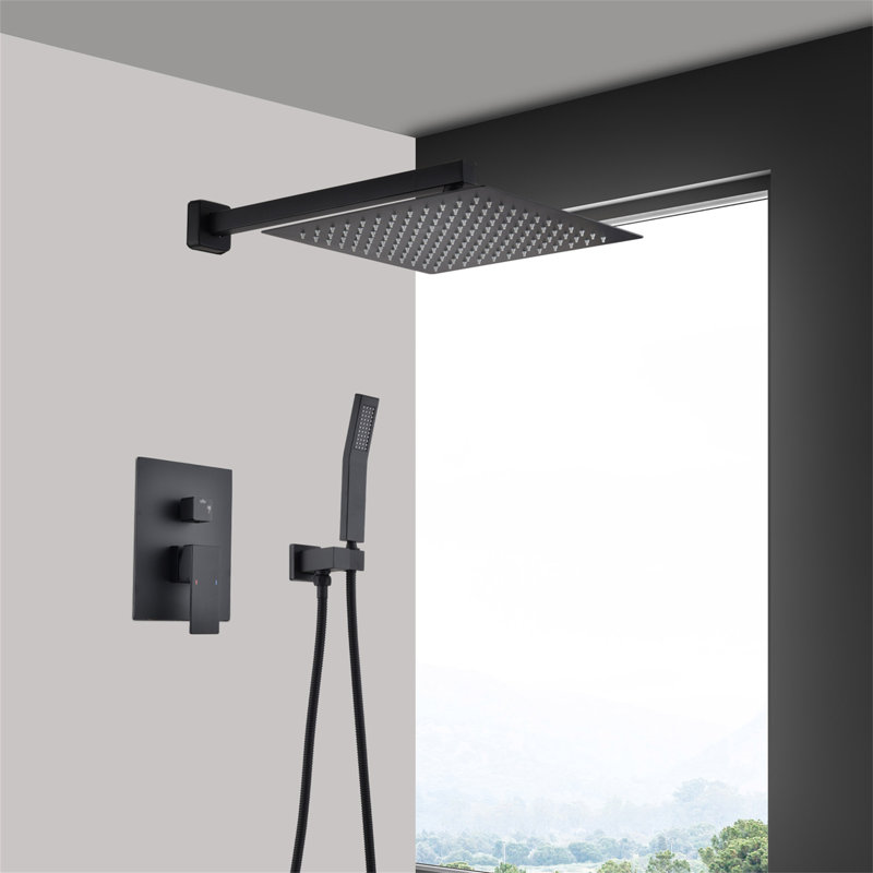 12" Rain Shower Head Systems Wall Mounted Shower On-Site, Matte Black