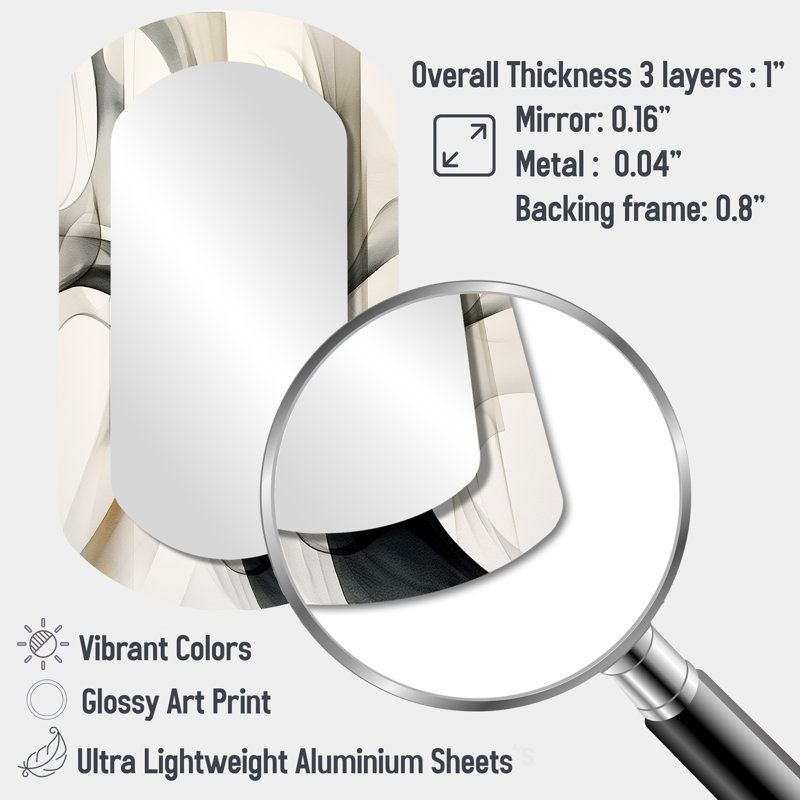 Abstract Neutral Xiv - Irregular Abstract Geometric Assymetrical Modern Unique Wall Mirror, 31" x 19"