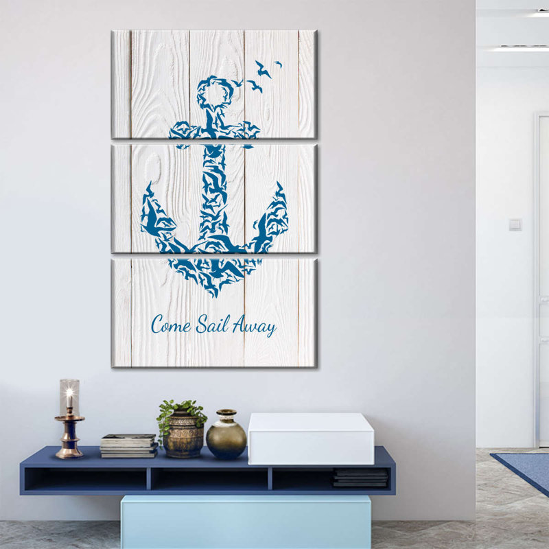 Ancre, citation sur toile, 3 pièces, H 45 po x l 28 po x P 1,25 po