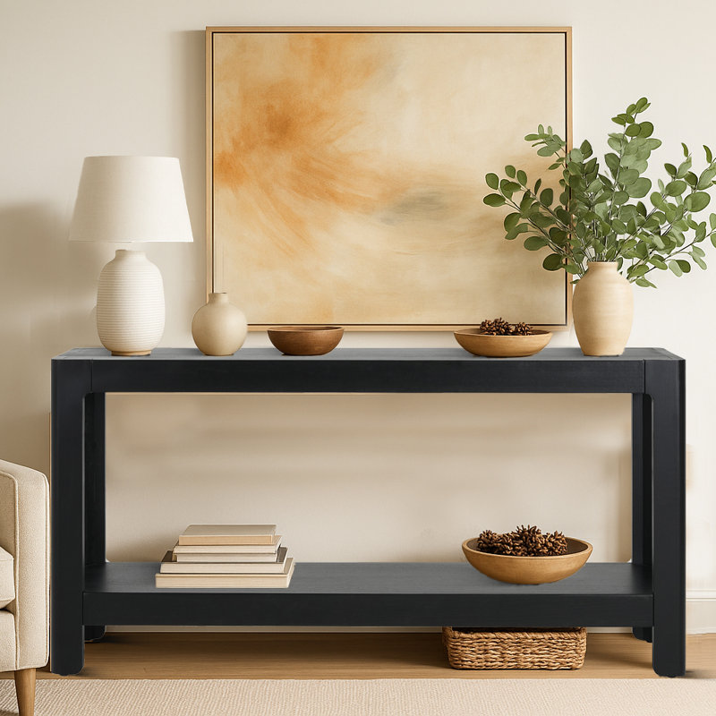 Console moderne en bois avec tablette ouverte, Noir