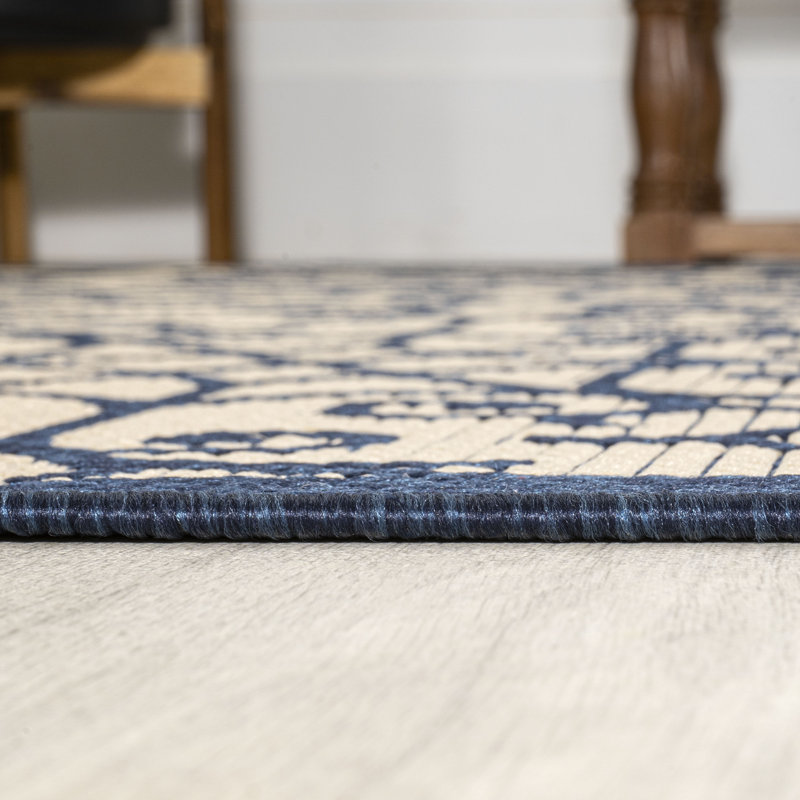 Deilani Vintage Filigree Textured Weave Navy/Beige Indoor/Outdoor Rug, Rectangle 3'1" x 5'