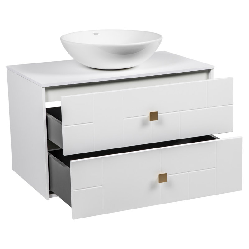 Dune White Matte 40" Wall-Mounted Bathroom Vanity with Ceramic Basin