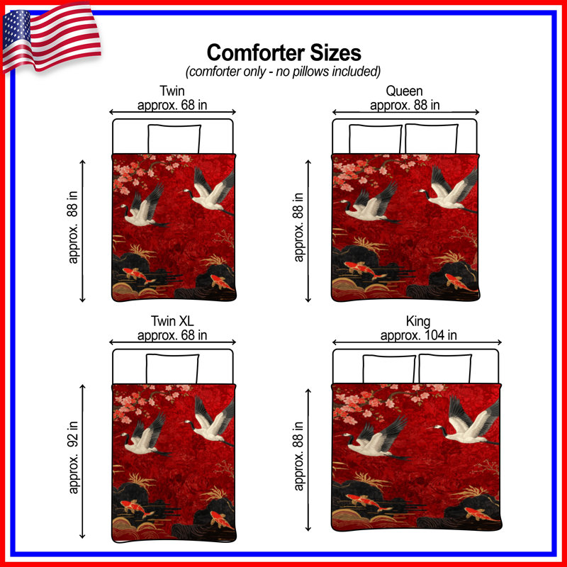 Cranes Cherry Blossoms Koi Comforter, Twin
