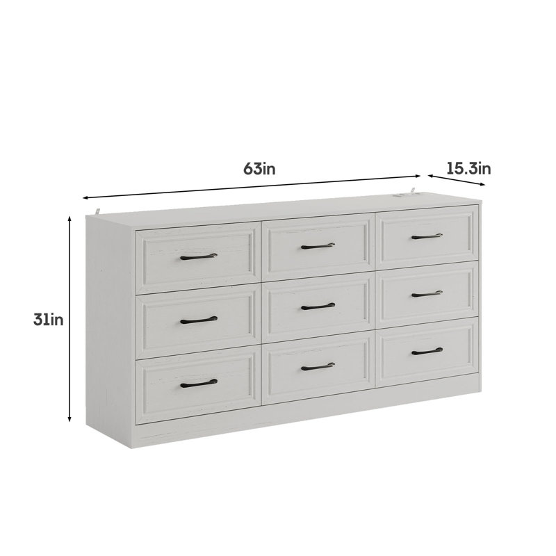 Commode 9 tiroirs pour chambre à coucher, Blanc