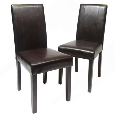 Urban Style Solid Wood Leatherette Padded Parson Chair, Set of 2