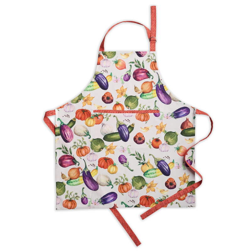 Maison d' Hermine Apron for women with Pocket 100% Cotton 27.50"x31.50" 1 Piece Adjustable Neck Strap & long ties Apron Men, Chef, Wedding, Cooking, Gardening, Server Spring/Summer (Ratatouille)
