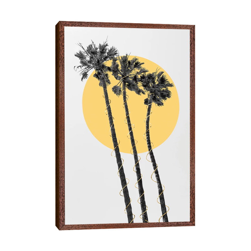 Palm Trees In The Sun by Melanie Viola - Print on Canvas, Classic Brown Wood Framed, 66.04cm H x 45.72cm W x 3.81cm D