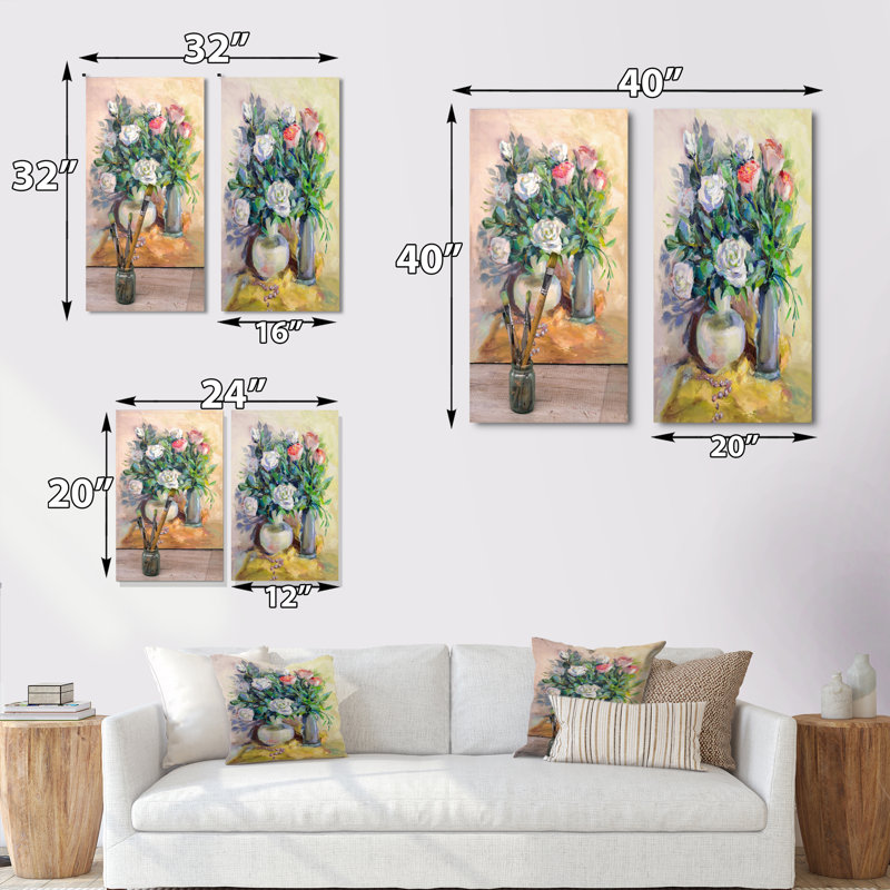 «Flower Vases Impressionism», ensemble de 2 photographies sur toile, Toile tendue, H 20 po x l 24 po x P 1 po