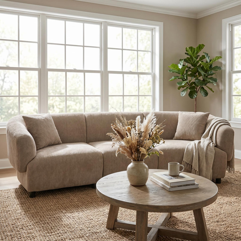 Valette Contemporary Curved Bouclé Upholstered Sectional Sofa With Plush Seating And Sculptural Silhouette