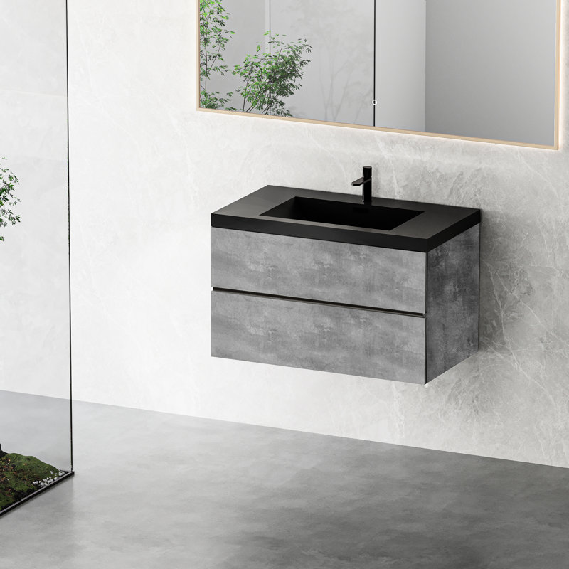 36 po Meuble-lavabo flottant avec lavabo à quartz noir