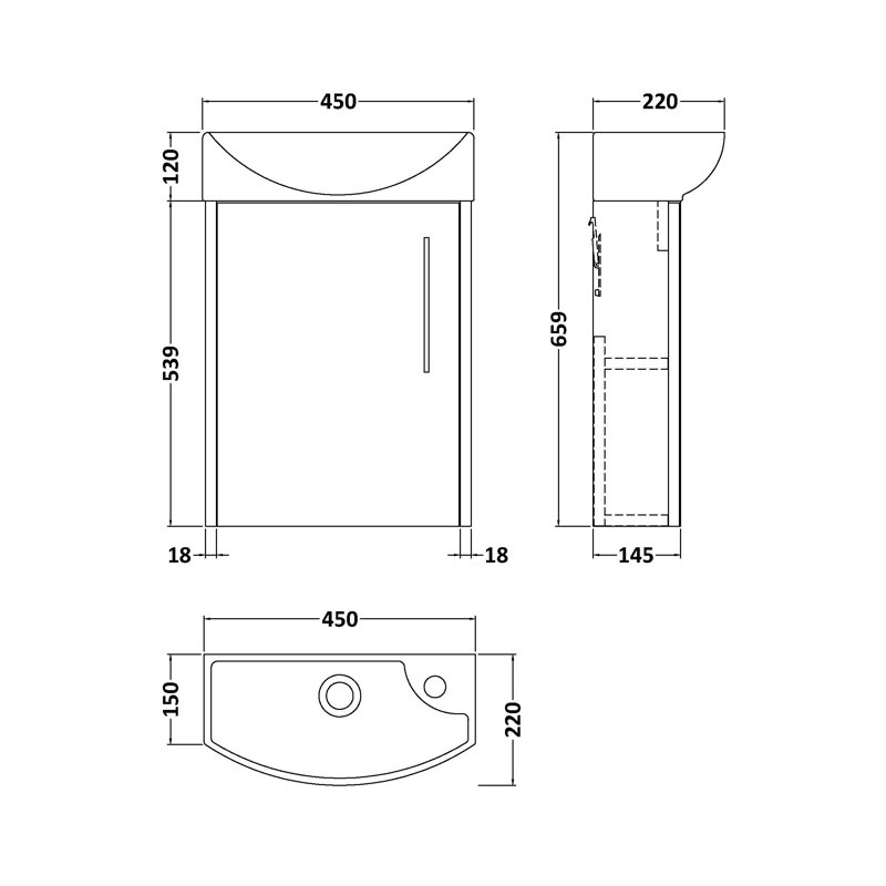 Juno 450mm Single Bathroom Vanity with Drop In Vitreous China Basin