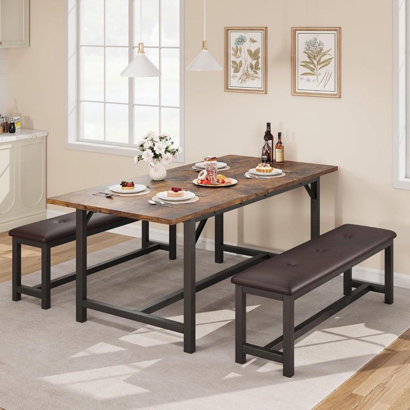 Ensemble de table à manger extensible 3 pièces, ensemble de table de cuisine rustique