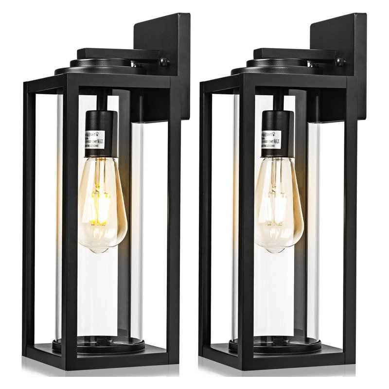 2 Packs 16 Inch Black Outdoor Wall Lights Clear Glass Waterproof Porch Sconces