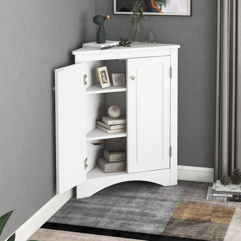 Armoire blanche triangulaire avec tablettes intérieures réglables - idéale pour un rangement efficace au sol, White