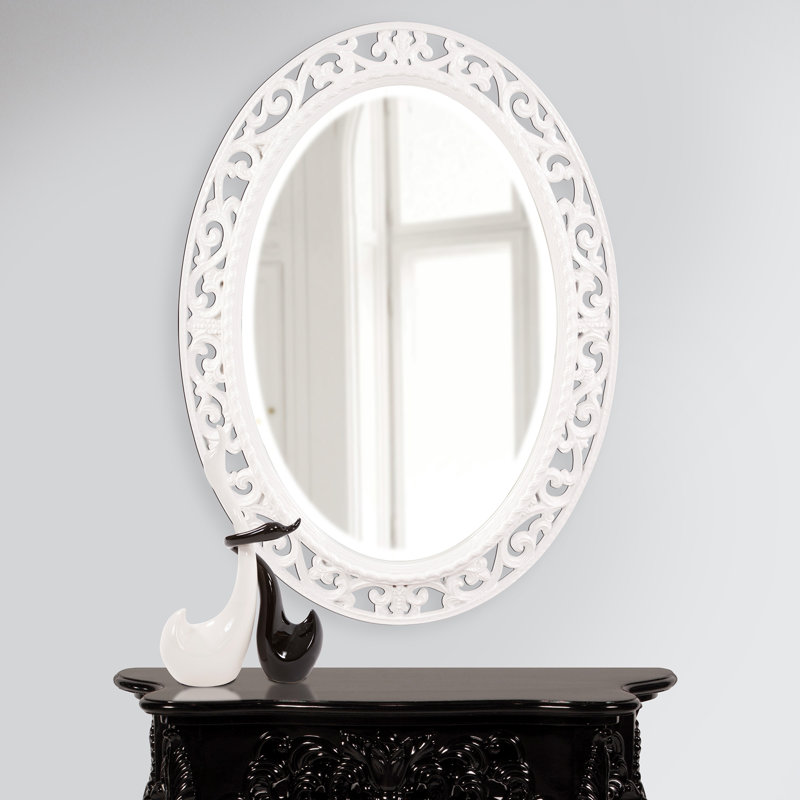 Hillpoint Traditional Ornate Oval Beveled Accent Mirror, Glossy White