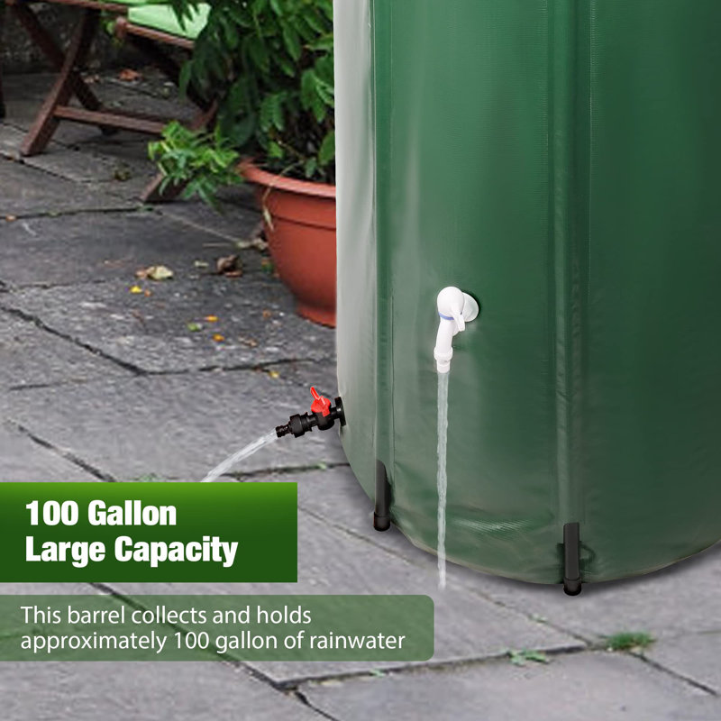 Green 100 Gallon Foldable PVC Rain Barrel
