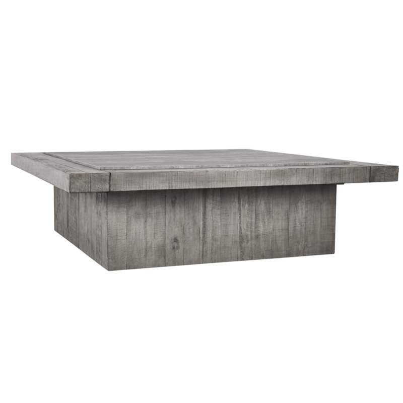 Gray Reclaimed Wood Square Coffee Table with Concrete Top