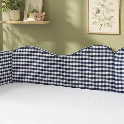 Lit de jour Gingham rembourré avec couchette coulissante et rangement latéral, structure en bois massif pour une utilisation multifonctionnelle dans les chambres d'enfants