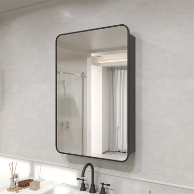 Verve 23 in. W x 30 in. H Frameless Recessed Or Surface-Mount Rectangular Medicine Cabinet With Mirror in Matte Black