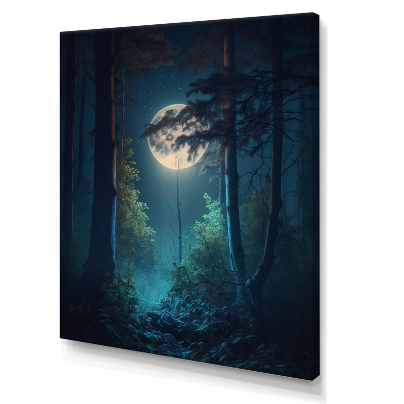 «Full Moon Grace Magical Midnight Forest I», reproduction sur toile, H 32 po x l 16 po x P 1 po, Toile tendue