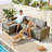 Outdoor Wicker Sectional Sofa Set with Ottoman, Coffee Table, Cushions and Throw - Ideal for Patio Relaxing-1520251374