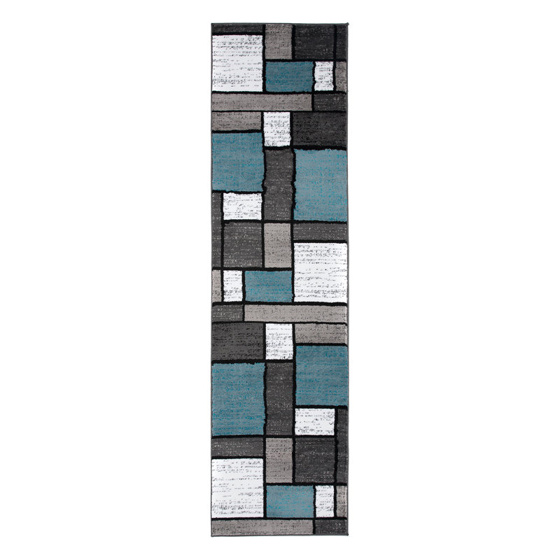 Astley Woven Geometric Blue/Gray/Ivory Area Rug – Modern Polypropylene Carpet for Living Room, Bedroom, or Office
