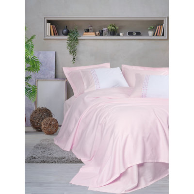 100% Cotton Double Pique Set, Powder Color | Includes 2 Pillowcases (19.7 x 27.6), 2 Oxford Pillowcases (19.7 x 27.6), Flat Sheet (94.5 x 102.4), & Pique (86.6 x 90.6) | 208 Thread Count, Machine Washable, Elegant Design